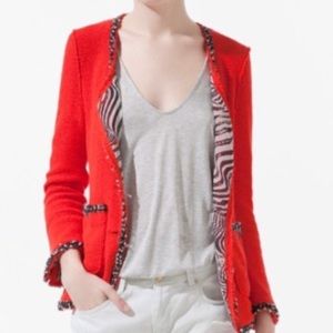 ZARA Blazer Boucle Zebra Red Black White Size XS